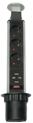 Розетка встраиваемая выдвижная механическая GTV 3-м.+2xUSB Ø60мм серебро фото Розетка встраиваемая выдвижная механическая GTV 3-м.+2xUSB Ø60мм серебро картинка